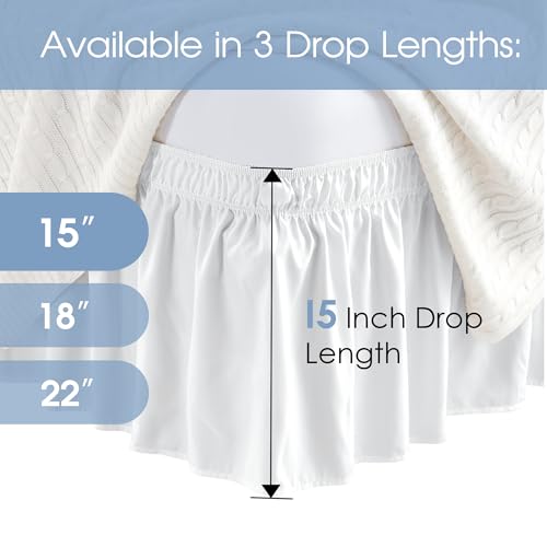 Queen Elastic Wrap-Around Bed Skirt - 15-Inch Drop Dust Ruffle (White)