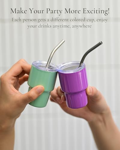 UIRZOTN 24 Pack Mini 3oz Stainless Steel Tumbler Shot Glass with Lid & Straw - Insulated & Customizable