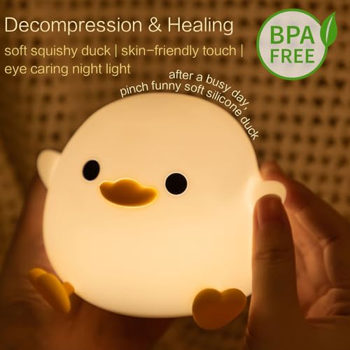 Cute Duck Silicone Night Light - Dimmable Touch Lamp for Nursery & Kids