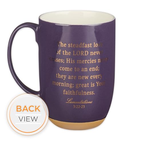 His Mercies are New Purple Ceramic Coffee Mug with Exposed Clay Base - Lamentations 3:22-23