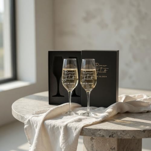 Personalized Champagne Flutes Set of 2 - Custom Wedding Gift for Bride & Groom