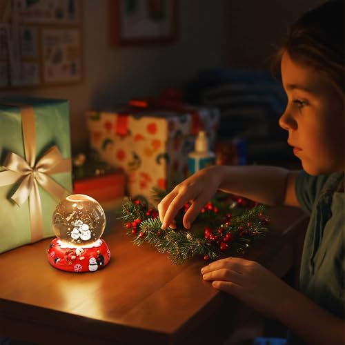 Briignite LED 3D Crystal Ball Night Light with Snowman Base - USB/Battery Decor
