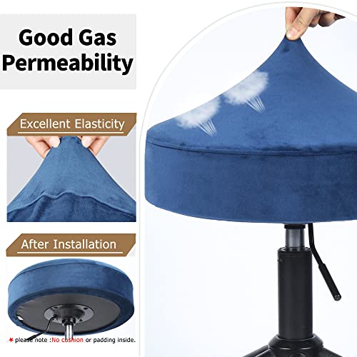 Stretchy Velvet Bar Stool Cover - Washable Round Slipcover (L, Navy)