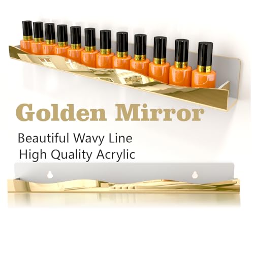 Gold Mirror Finish Wall-Mounted Nail Polish Organizer Rack - 15 Inch Multi-Purpose Storage, 6 Pack