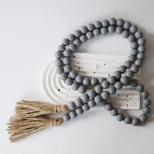 CHYODECOR Grey 58" Boho Wood Beads Garland with Tassels — Farmhouse Wall Decor
