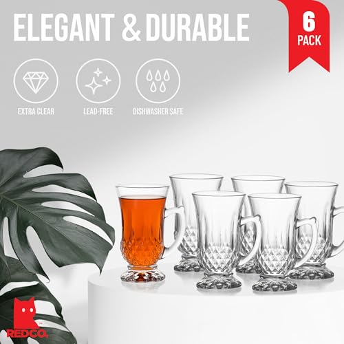 6-Pack Clear Turkish Glass Tea Cups 4.5 Oz Footed Handle Set