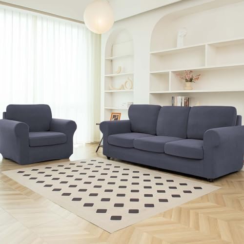 7-Piece Stretch Sofa Cover Set for 3 Cushion Sofas - Grey