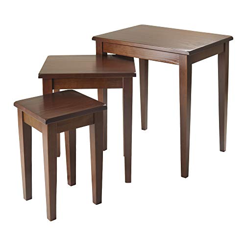 Set of 3 Nesting Accent Tables, Solid Wood Stackable Tables in Walnut