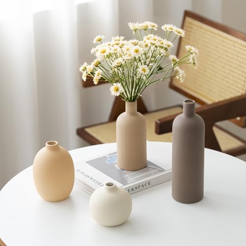 Modern Ceramic Vase Set - Minimalist Neutral Earth Tone Home Decor (4 Pieces)