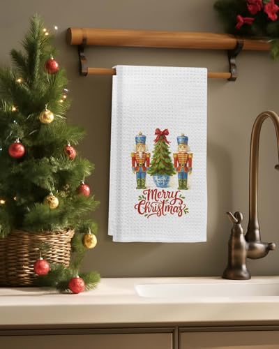 Nutcracker Christmas Kitchen Towels 16x24– Farmhouse Merry Christmas Hand Towels (Brand: FISWAFY) – Nutcracker