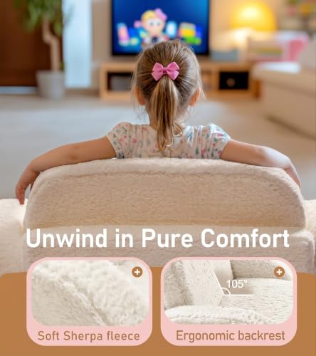 2-in-1 Sherpa Fold-Out Kids Couch, Convertible Foam Sofa Chair, Beige