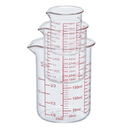 Borosilicate Glass Measuring Cup Set with Pour Spout, 3-Piece (2oz, 4oz, 8oz)