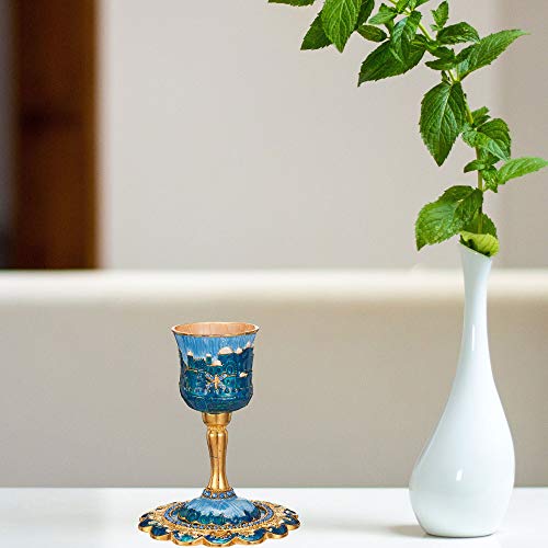 Hand-Painted Enamel Kiddush Cup Set with Tray and Crystal Embellishments