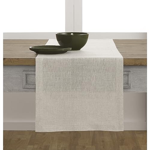 100% Pure European Flax Linen Table Runner, Natural, 14 x 108 Inch