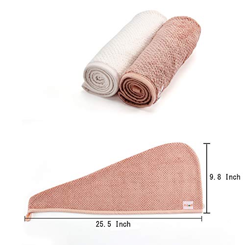 M-bestl 2 Pack Microfiber Hair Towel Wrap with Button - Pink & Beige Quick Dry
