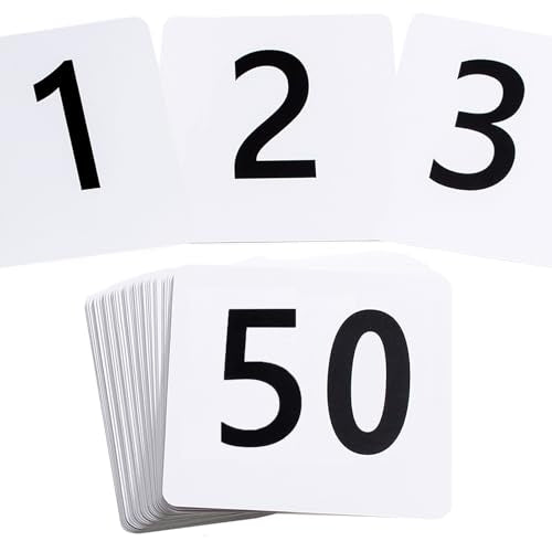 50-Piece Plastic Table Numbers 1-50, Double-Sided Event Place Cards