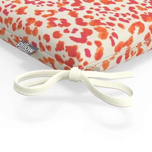 Pillow Perfect Abstract Seat Cushion, 16" x 18.5", Sunny Spot Papaya 2 Count