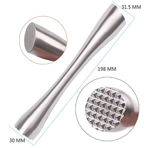 TripleLife 8-Inch Silver Stainless Steel Cocktail Muddler for Mojitos & Old Fashioned