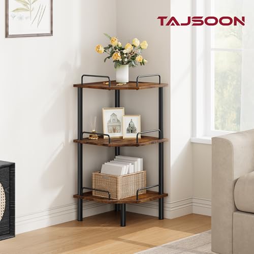 3-Tier Industrial Corner Shelf, Rustic Brown Standing Storage Unit