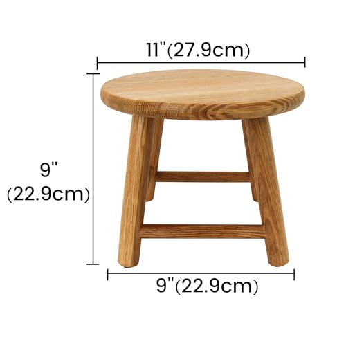 9-Inch Round Solid Oak Wood Step Stool for Kitchen and Home