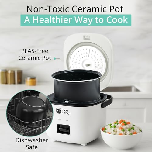 Mini Personal Rice Cooker - 1 Quart PFAS-Free Nonstick with Steamer Tray