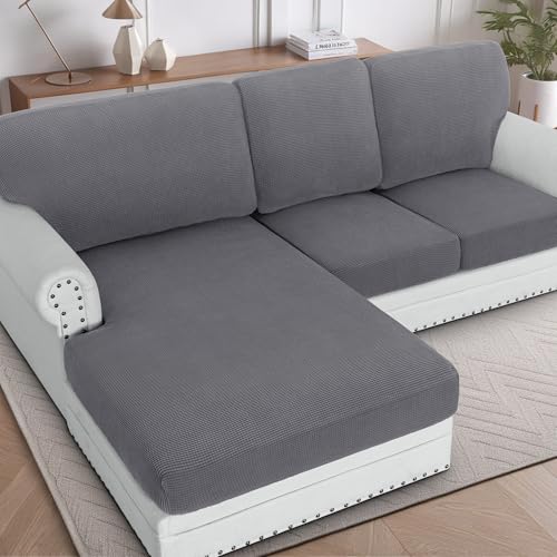 3-Piece Stretch Sofa Covers for L-Shaped Sectional Couch - Grey