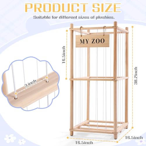 Wooden Stuffed Animal Storage Zoo with Elastic Cords, Small Toy Organizer