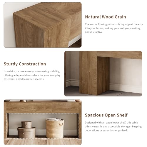 86-Inch Extra Long Console Table, Farmhouse Sofa Table in Natural Oak