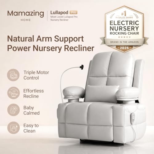 Power Nursery Recliner with Swivel Glider, Adjustable Armrests & USB Charging