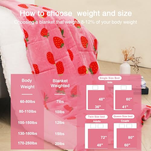 Strawberry Pink Weighted Blanket, 15lbs Twin Size 48x72in Sherpa Throw