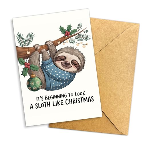 Podagree Christmas12 Funny Sloth Holiday Card – Greeting Card for Christmas, Holiday & Special Occasions
