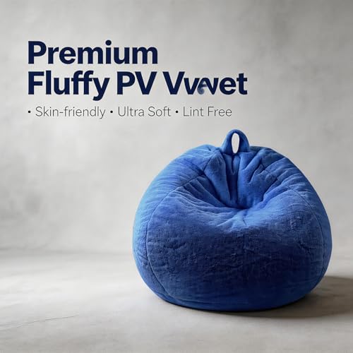 3ft Faux Fur Memory Foam Bean Bag Chair for Kids and Teens, Dark Blue