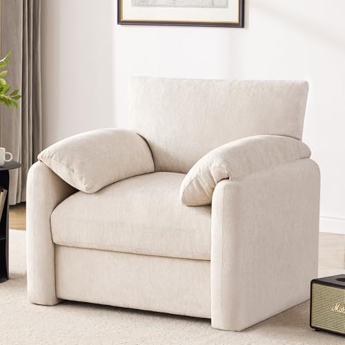 Oversized Modern Accent Chair, Upholstered Reading Armchair in Beige