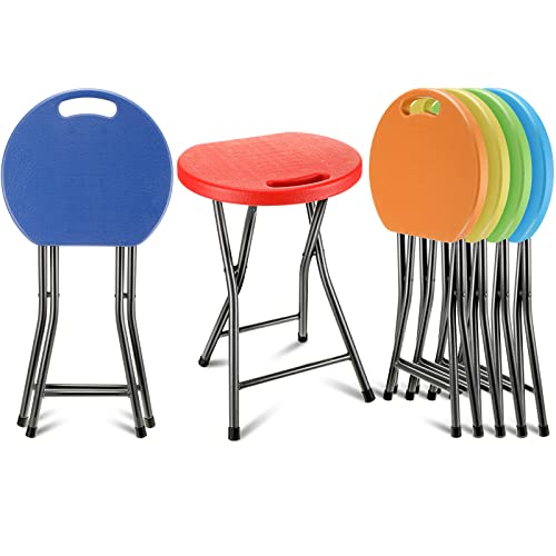 Set of 6 Portable Folding Stools, 18-Inch Stackable Chairs with Handle