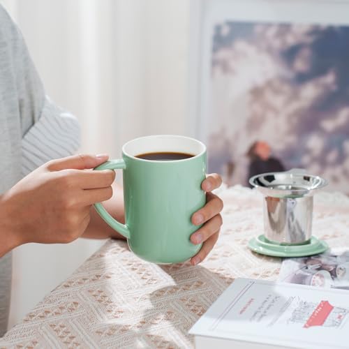 Mint Green Porcelain Tea Mug with Infuser, Lid & Coaster – 16oz