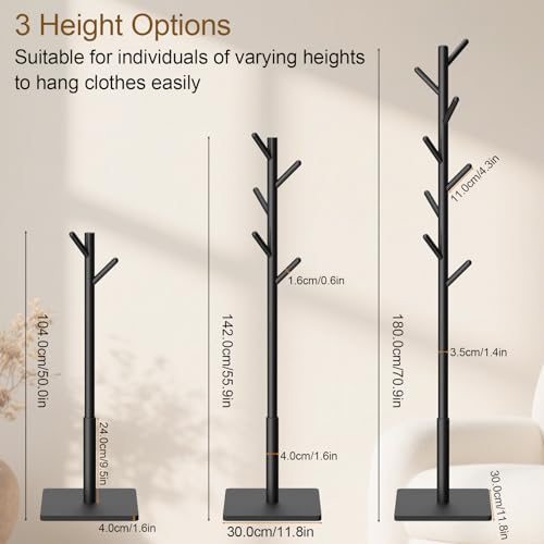 Freestanding Wooden Coat Rack with 8 Hooks and Stable Square Base