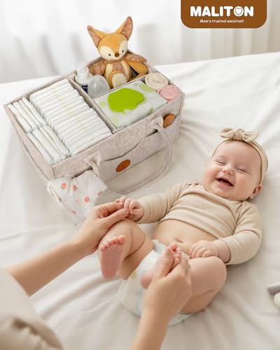 Large Felt Diaper Caddy Organizer - Khaki Portable Nursery Storage