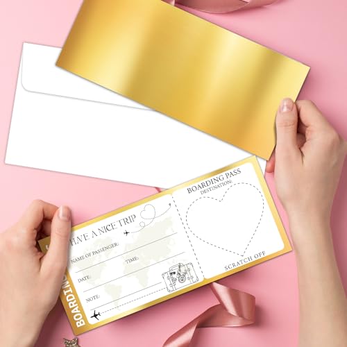 ZEDEV 2-Pack Surprise Travel Boarding Pass Scratch & Reveal Gift Set with Envelopes
