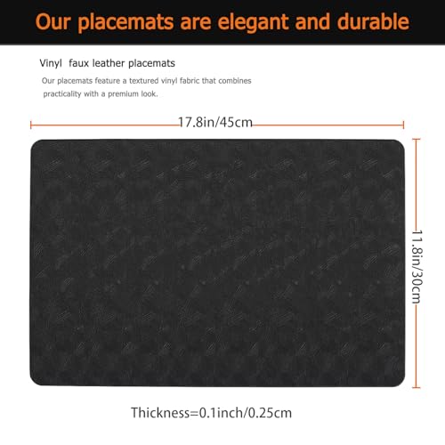 Black Faux Leather Placemats Set of 8, Waterproof Heat-Resistant Table Mats