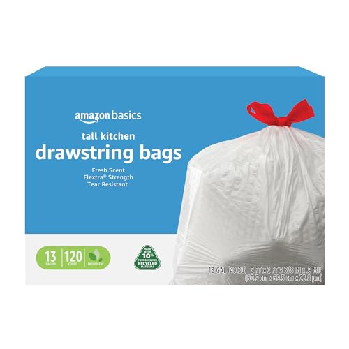 13 Gallon Tall Kitchen Drawstring Trash Bags - Tear Resistant, 120 Pack