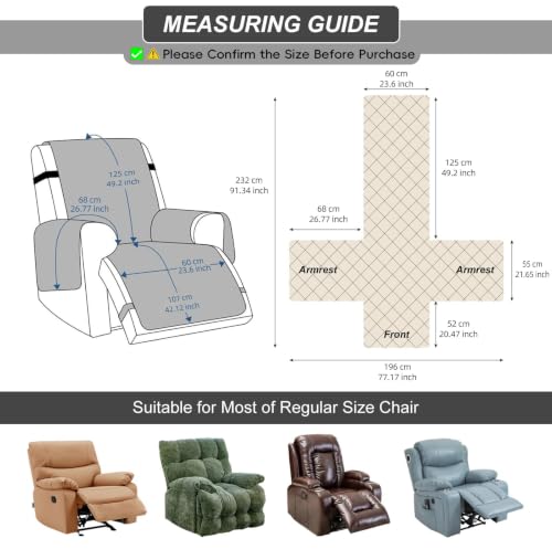 Waterproof Recliner Chair Cover with Non-Slip Design, 23.6"