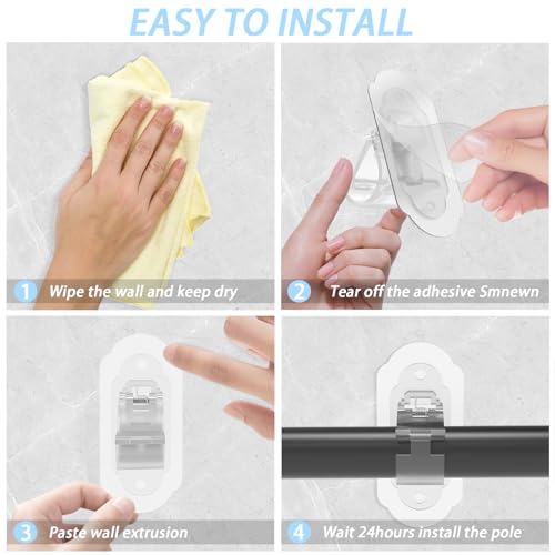 No-Drill Curtain Rod Brackets - Adhesive Wall Hooks for Rods (4 Pack)