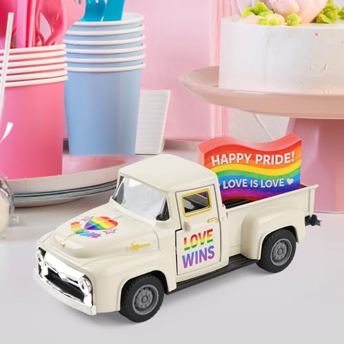 Rustic Rainbow Truck Tabletop Decor - 5.7 Inch Metal Farmhouse Pride Accent