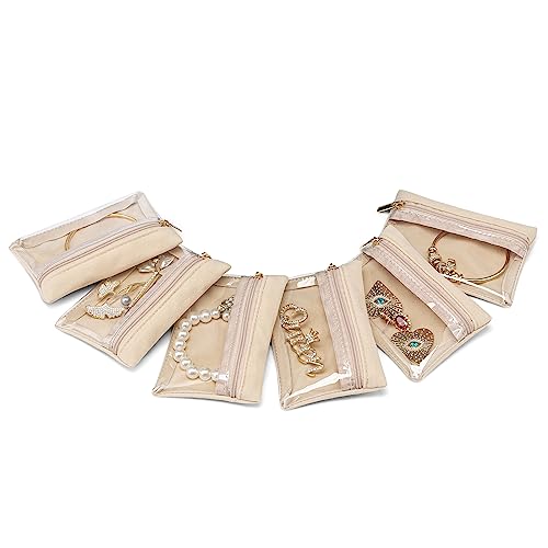 Clear Velvet Travel Jewelry Pouches - 6 Piece Anti-Tarnish Storage Set