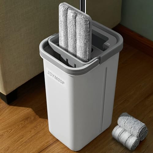 Hands-Free Flat Floor Mop and Bucket Set with 3 Microfiber Pads
