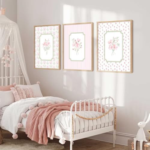 Pink Floral Canvas Wall Art Nursery Botanical Prints 3-Piece Set 12x16 Inch