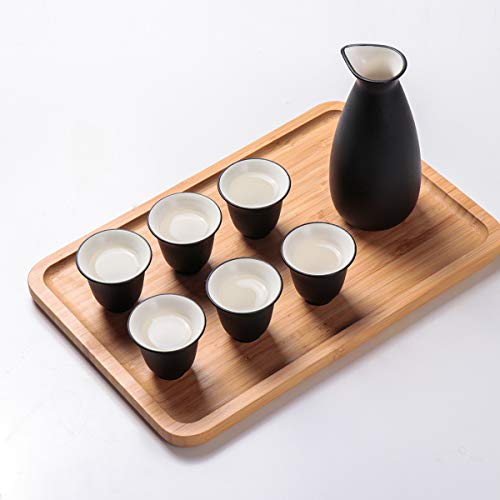 Ceramic Sake Set with Warmer Pot and Bamboo Tray - Traditional Japanese Drinking Kit 11-Piece