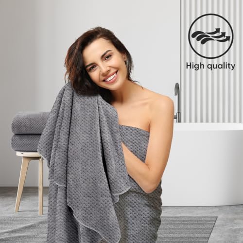 Grey Bath Towels 2 Pack 35x70 Inches Extra Large Soft Absorbent Home Use