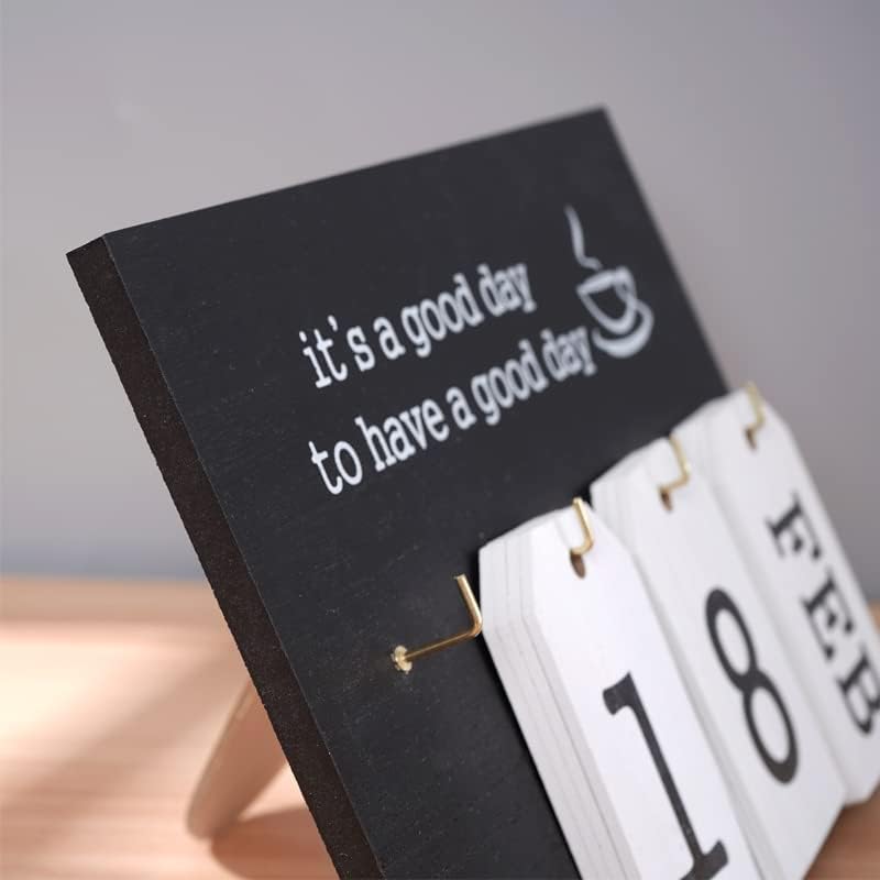 Notakia Perpetual Flip Calendar - Vintage Wooden Desk Calendar with Month & Day Display | Black Flip Design
