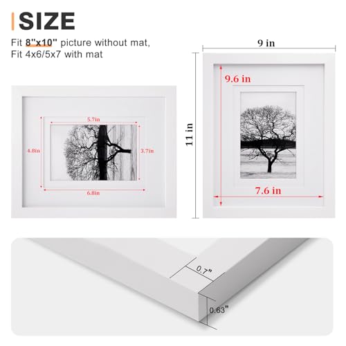 8x10 Solid Wood Picture Frames Set of 4 - White Photo Frame with Mats